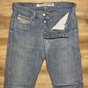 Diesel Jeans Men 31x34 Blue Regular Straight Leg Denim Button Fly Made Italy Y2K